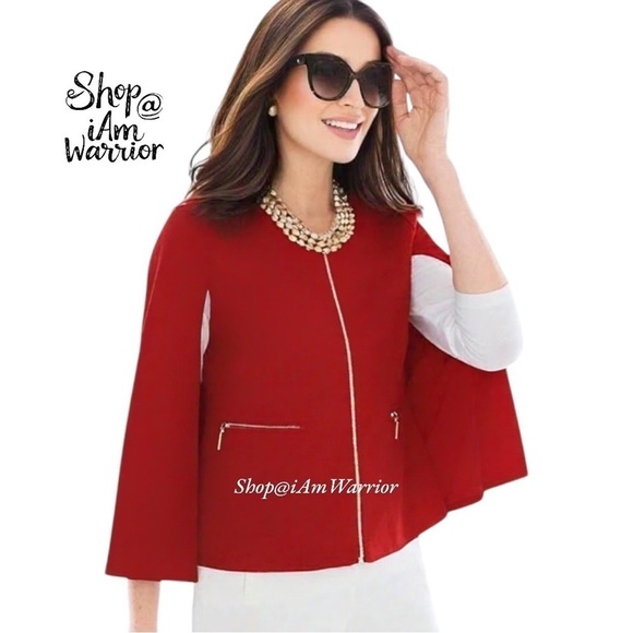 Chico’s NWT red zip cape jacket/blazer *Shop@iAmWarrior - Picture 2 of 10